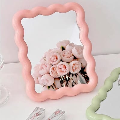 Vouwbare Make-up Spiegel - Schattige Golfvormige Reismirror voor Staand en Hangend Gebruik - Ideaal voor Thuis en Kantoor, Compact en Handig