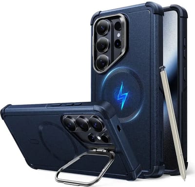 ESR Cyber Armor HaloLock Hoesje Geschikt voor Samsung Galaxy S26 Ultra - Compatibel met MagSafe / Qi2 - Back Cover met Standaard - Cameraregelaar Control Knop - Blauw