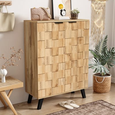 DESMIU Schoenenkast - Modern Opbergmeubel Met Verstelbare Planken - Voor Hal En Slaapkamer - Spaanplaat In Houtkleur - 80,5x35x109,5 Cm