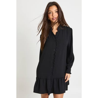 boohoo Dames Gehamerde smockjurk met ruchdetails | Black | Maat: 8
