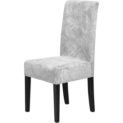 1/4 stuks Zachte Fluwelen Eetkamerstoelhoes Bladeren Jacquard Stoelhoes Anti-vuil Elastische Zittinghoes voor Bruiloft Banket Huis 1pc gray