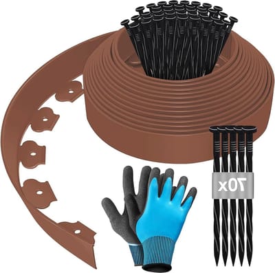 15m flexibele tuinrand voor tuin decoratie - 5cm hoogte - kunststof gazonrand en maairand - decoratief - bruin