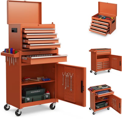 COSTWAY 2-in-1 werkplaatswagen incl. koffer & 8 vakken & haken & verstelbaar rek, gereedschapswagen afsluitbaar op wielen zonder gereedschap, professionele werkplaatswagen metaal 100 kg draagkracht