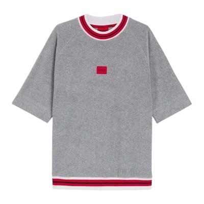 Hugo Boss Heren Sweatshirt met Contrast Boorden Relaxed Fit met Korte Mouwen (Grijs)