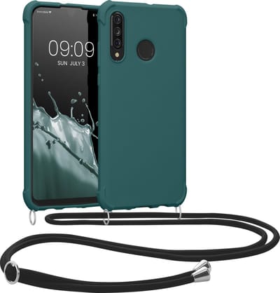 kwmobile telefoonhoesjegeschikt voor Huawei P30 Lite - Hoesje van siliconen met telefoonkoord - In petrol