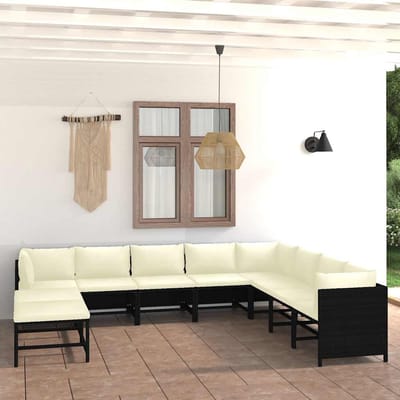 vidaXL - 9-delige - Loungeset - met - kussens - poly - rattan - zwart