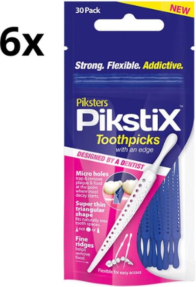 Piksters Pikstix plastic tandenstokers met micro holes - 6 x 30 stuks - Voordeelverpakking