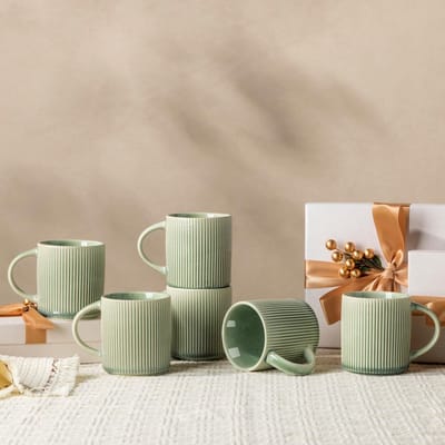 Dailygoods - Steengoed koffiemokken set van 6, 350 ml, Vaatwasmachinebestendig, Rustig Groen