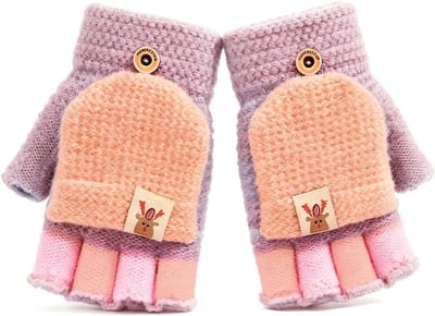Warme Gebreide Winterhandschoenen voor Kinderen met Flap en Vingerloze Ontwerp - Geschikt voor Jongens en Meisjes van 5-14 Jaar, Ideaal voor Buitenactiviteiten en Koude Dagen