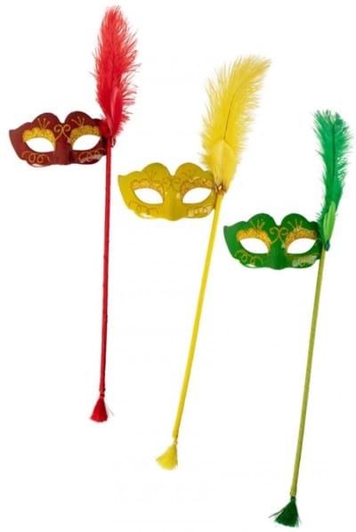 Oogmasker op stok, per stuk, rood/geel of groen 25 x 10