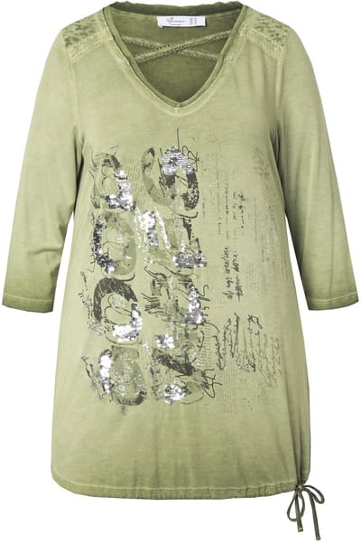 MIAMODA - Dames - Longshirt versierde print zoomknoop - Rietgroen - Maat 42