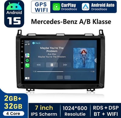 HexinexMarket Autoradio Geschikt voor Mercedes-Benz A/B Klasse W169/W245/W639/Sprinter - Draadloos CarPlay, Android Auto, GPS Navi, RDS, Android 15, multimediaspeler - 2GB+64GB