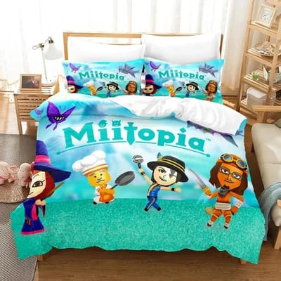 Collection de Literie Cartoon Jeu Miitopia Housse de Couette Collection de Lits Housse de Couette Taie d'Oreiller Couette Taille King Queen Collection de Literie pour Garçons Adultes EU single(135x200cm)