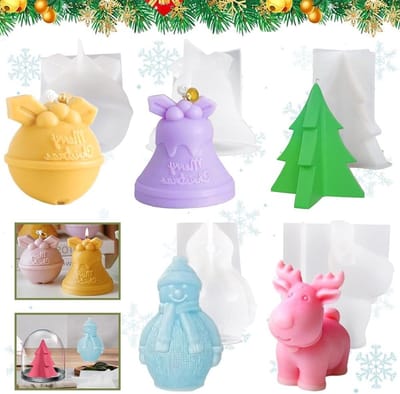 Siliconen Mallen voor Kerstkaarsen, 5-delige Set voor DIY Kaarsen, Inclusief Sneeuwman, Klok en Kerstboom Mallen