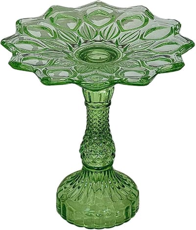 Glazen Kandelaar - Bloemblad Decoratie - Tafel Sfeerverhoging - Handgemaakt Glasontwerp - Keuze uit 2 Maten - Lichtgroen
