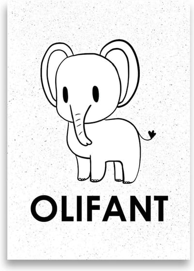 Kinderposter | Kinderkamer | Babykamer | Dieren | Wanddecoratie | A3 formaat | MOODZ design | Olifant | Wit