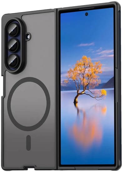 MobyDefend Hoesje - Geschikt voor Samsung Galaxy Z Fold 7 - Case Geschikt voor MagSafe - Mat Transparant Met Gekleurde Rand - Zwart