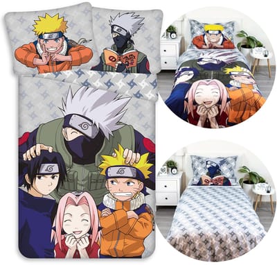 Naruto Dubbelzijdig katoenen beddengoed voor tieners met ritssluiting, 100% katoen 140x200cm+70x90cm OEKO-TEX