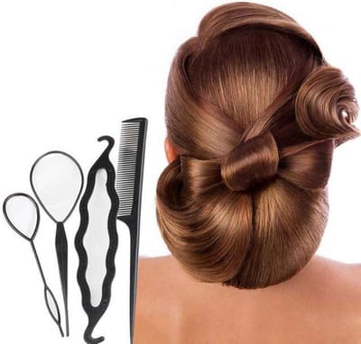 Without Lemon - Set van 4 - Haar Styling Tools - Hulpstukken - Haren opsteken - Vlechten - Donut Knot - Punt Kam - Roze