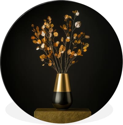 WallCircle - Wandcirkel - Muurcirkel - Goudbruine - Bladeren - Vaas - Herfstachtig - Aluminium - Dibond - 30x30 cm - Binnen en Buiten