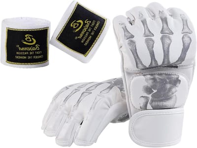 Halve Vinger Handschoenen - Bokszak Handschoenen - Vechtsport Training - Ademend Open Ontwerp - 24x13x5 cm - Wit Skelet