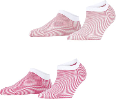 Esprit Allover Stripe 2-Pack kort gedessineerd katoen multipack sneakersokken enkelsokken dames roze - maat 35-38