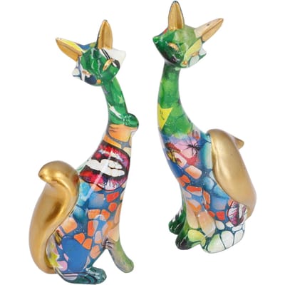 2pcs Statue de Chat Résine Mignon Belle Figurine de Chat Multicolore pour Décoration de Bureau à Domicile KY187 beige