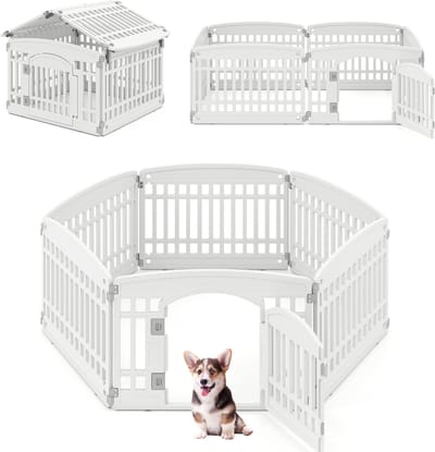 COSTWAY Puppyren opvouwbare puppyren met 6 panelen en afsluitbare deur, 60 cm hoog, hondenren voor binnen en buiten, voor binnen en buiten, voor honden, van kunststof, wit
