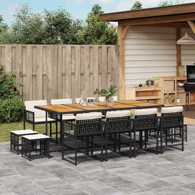 vidaXL - 13-delige - Tuinset - met - kussens - poly - rattan - zwart