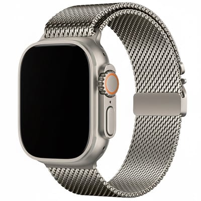 Milanees loop bandje - geschikt voor Apple Watch 1/2/3/4/5/6/7/8/9/10/11/ SE (1,2,3) met maat 38 mm / 40 mm / 41 mm en 42 mm (Watch 10/11) - Milanese met P-buckle - titanium
