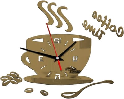 DIY Acryl Moderne Koffie Tijd Klok Cup Vorm Muursticker voor Thuis en Kantoor - Eenvoudig te Monteren - Stil - Badkamer, Keuken, Slaapkamer - Decoratief en Functioneel