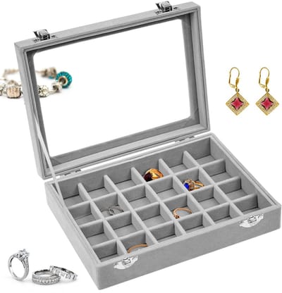 Ibenzoa® Elegante Sieradendoos met 24 Vakken en Glazen Deksel voor Sieraden