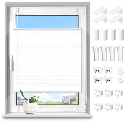 Plisségordijn Zonder Boren - Koordloos Plissé Gordijn - Zelfklevend & Lichtdoorlatend - Waterdicht Rolgordijn voor Badkamer, Keuken & Slaapkamer - Wit - 50×120cm