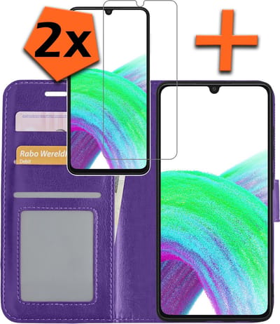Hoes - Met 2x Screenprotector - Geschikt voor Samsung Galaxy A33 - Luxe Pasjeshouder - Bookcase Portemonee - Flip Case - Kunstleer Book Case - Flipcase Hoes - Book Cover - Walletcase - PortemonneeHoes - Paars
