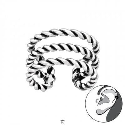 Zilveren ear cuff - drie gedraaide banden - ear jewels voor vrouwen