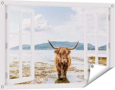 Gards Tuinposter Doorkijk Voetpad naar Strand en Zee - 90x60 cm - Tuindoek - Tuindecoratie - Wanddecoratie buiten - Tuinschilderij