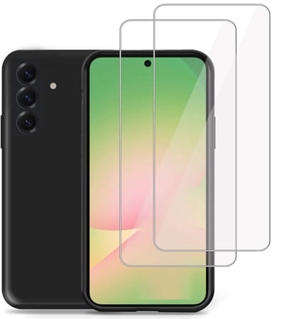 Technow hoesje + 2x Screenprotector geschikt voor Samsung A56 / A36 – Tempered Glass - Liquid Back Case Cover Zwart