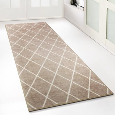Tapijtloper Patroon - Loper Keuken Hal - Woonkamer Decoratie - Antislip Achterkant - 80 x 200 cm - Beige