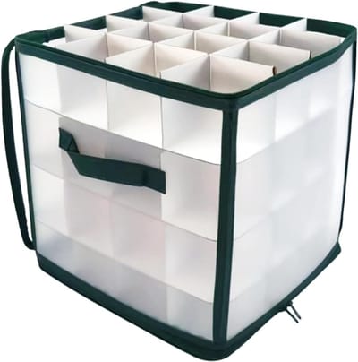 Kerst opbergdoos - Kerstdecoratie bak - Sieraden opbergen - 64 vakken - 30x30x30 cm - Groen