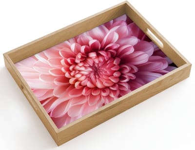 Dienblad hout 40x30 cm - Schootdienblad - Dahlia - Bloem - Close up - Roze - Borrelplank rechthoek - Plateau dienbladen