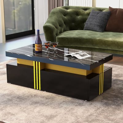 Sweiko Rechthoekige Salontafel - Hoogglans Tafelblad - 2 lades - 100x50x40cm - Zwart