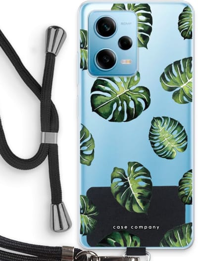 Case Company® - Hoesje met koord geschikt voor Xiaomi Redmi Note 12 Pro 5G hoesje met Koord - Tropische bladeren - Telefoonhoesje met Zwart Koord - Bescherming aan alle Kanten en Over de Schermrand