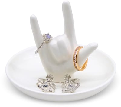 Dailygoods - Keramische sieradenhouder in handvorm, sieradenstandaard, standaard, voor ringen en kettingen, sieradenhand, decoratie, sieradenstandaard, sieradenstandaard, display, wit