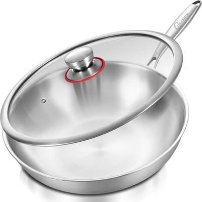 Grote 33 cm RVS Wokpan met Deksel - Geschikt voor Inductie - Oven- en Vaatwasserbestendig