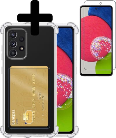 Hoesje - Geschikt voor Samsung Galaxy A52s 5G - Met Screenprotector - Pashouder - Kaarthouder - Back Cover - Telefoon Hoes Shockproof - Siliconen Case - Shock Proof - Pasjes Houder - Telefoonhoes - Transparant
