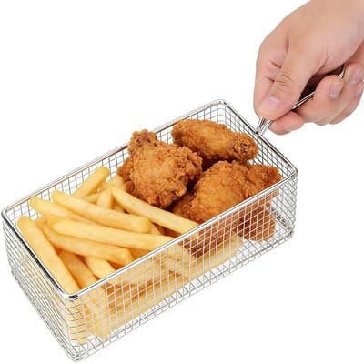 Dailygoods- Frietjeshouder Roestvrij Staal - Frietmandje - Serveren - Handvat - 21,5x10,6x6,6 cm - Voor Thuis/Cafés - Frietmand