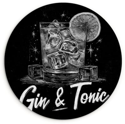 WallCircle® Wandcirkel 120x120 cm - Muurcirkel Gin en tonic - Glas - Limoen - Ijsblokjes - Muurdecoratie woonkamer - Wanddecoratie slaapkamer - Kamer decoratie accessoires - Ronde schilderijen XXL
