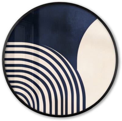 Poster in lijst Rond - Fotolijst 60x60 cm - Posters - Donkerblauw - Abstract - Lijnen - Ronde posterlijst zwart - Decoratie - Wanddecoratie woonkamer - Muurdecoratie slaapkamer