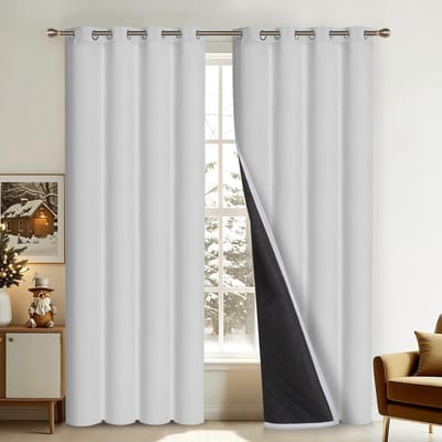 Qelus Verduisterende Gordijnen - Kant en Klaar Gordijn - Dikke Verduisterende Thermische Gordijnen - 2 Stuks Voor Een Lekker Warme & Stille Woonkamer/Slaapkamer- B132 X H213 cm(Grijs Wit)