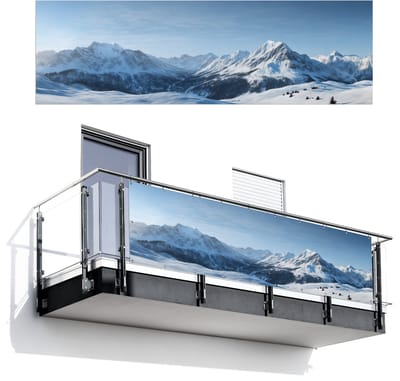 Balkonscherm 300x95 cm - Balkonposter Bergen - Sneeuw - Winter - Balkon scherm decoratie - Balkonschermen - Balkondoek zonnescherm